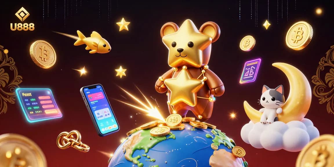 Experience thrilling wins at U888 with vibrant casino elements and a cosmic theme.