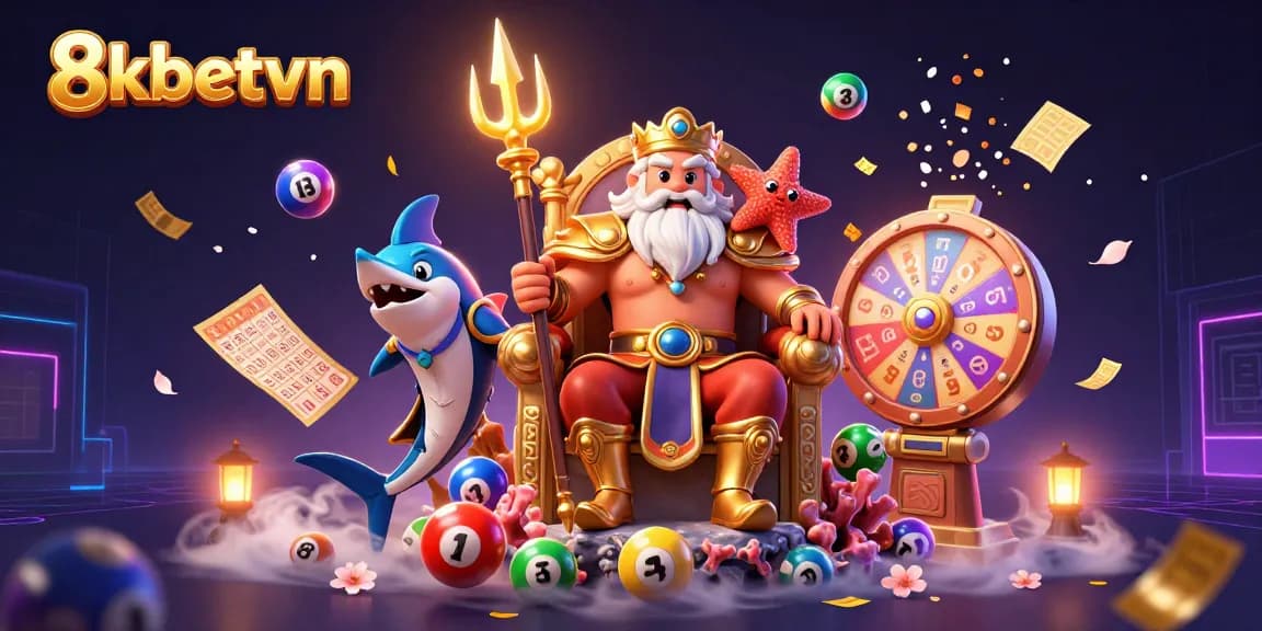 Engage with 8kbetvn's vibrant lottery adventure featuring Neptune and lively game elements.
