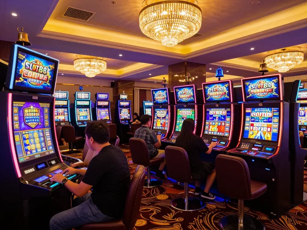 Players enjoying vibrant SLOT88 slot machines with engaging gameplay and colorful displays.