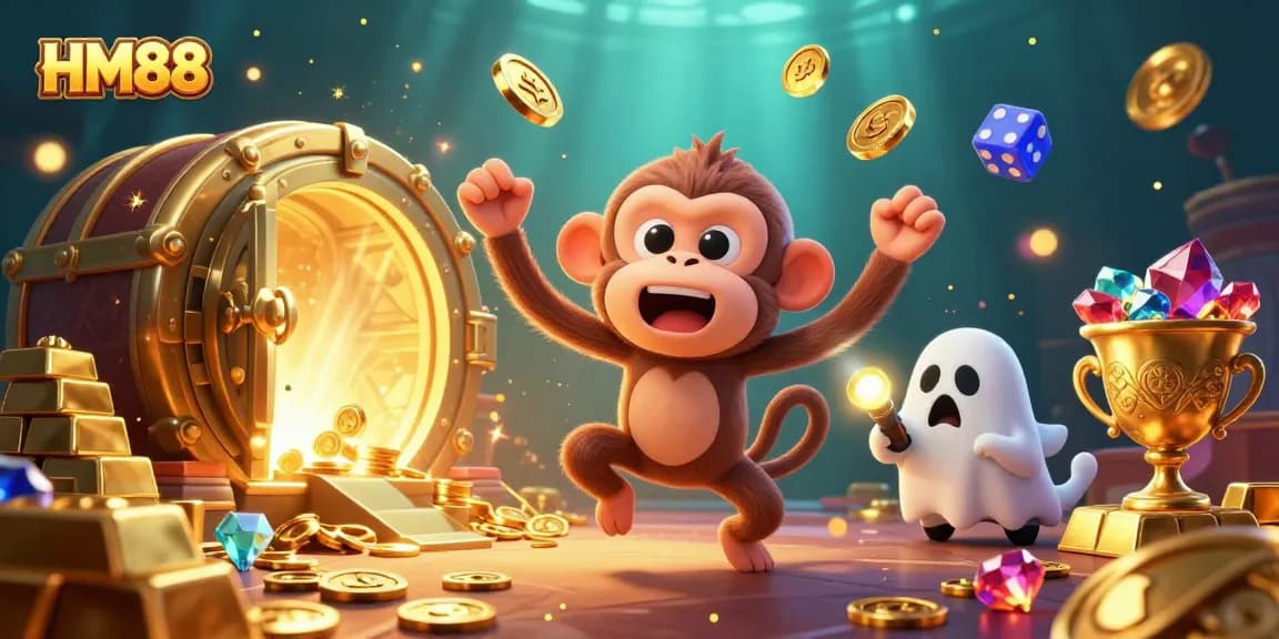 Engage in thrilling games at HM88, where a playful ghost-hunter puppy tracks a mysterious monkey in a casino.