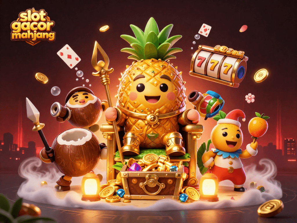 Engage in slot gacor mahjong excitement with a colorful beach casino scene featuring vibrant characters and elements.