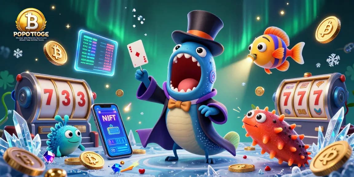 Engage with POPOTOGE Strategi Anti Boncos Slot online & Bandar Togel Konsisten Maxwin through a vibrant 3D illustration showcasing unique casino elements.