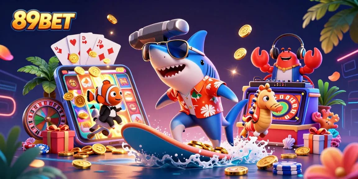 Play exciting casino games at 89BET with a vibrant underwater casino scene full of action.