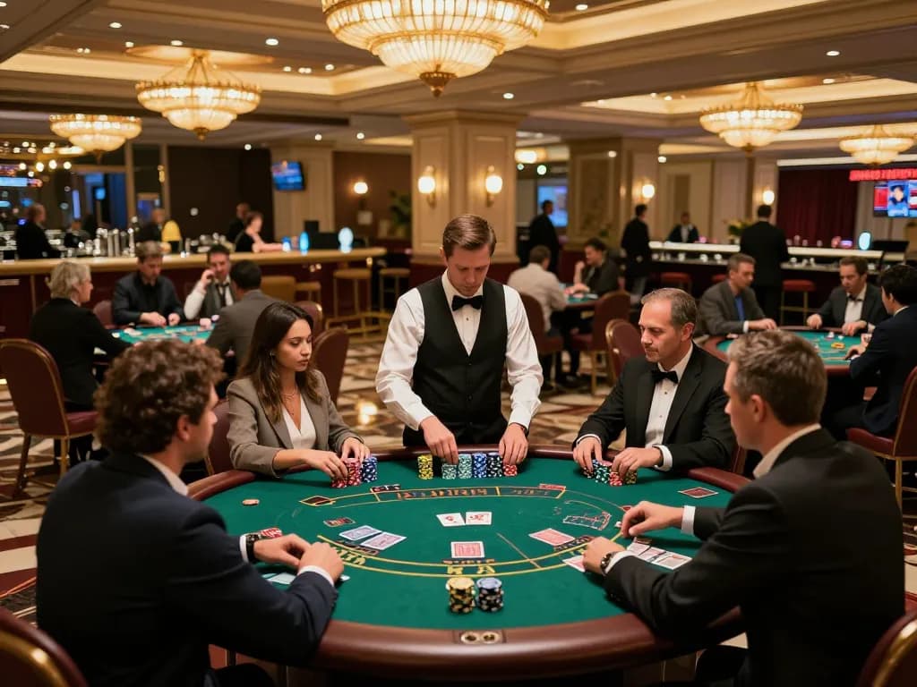 Players engaging in strategic gameplay at blackjack tables, enhancing their LGOLUX LOGIN experience in a luxurious casino.