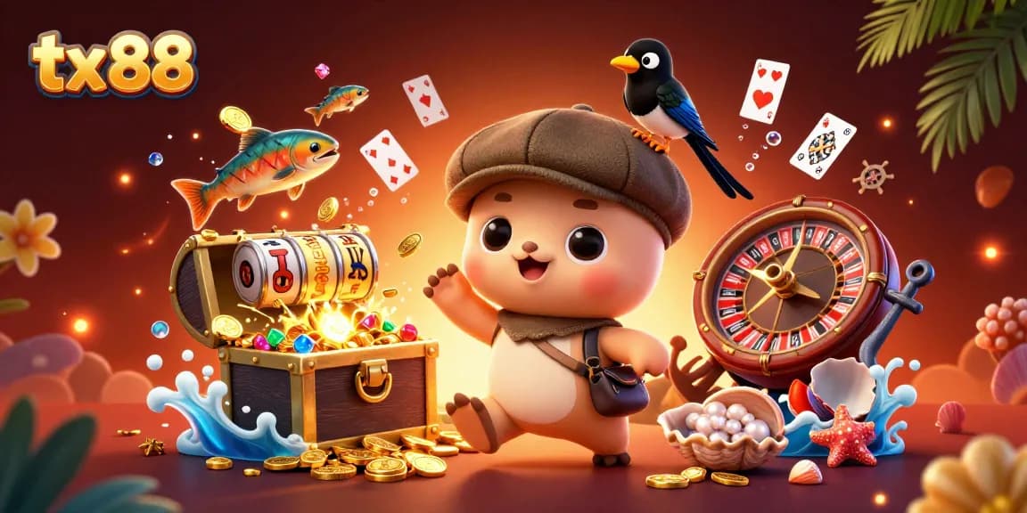 Engage with tx 88 and experience the thrill of gaming through a vibrant casino-themed illustration.