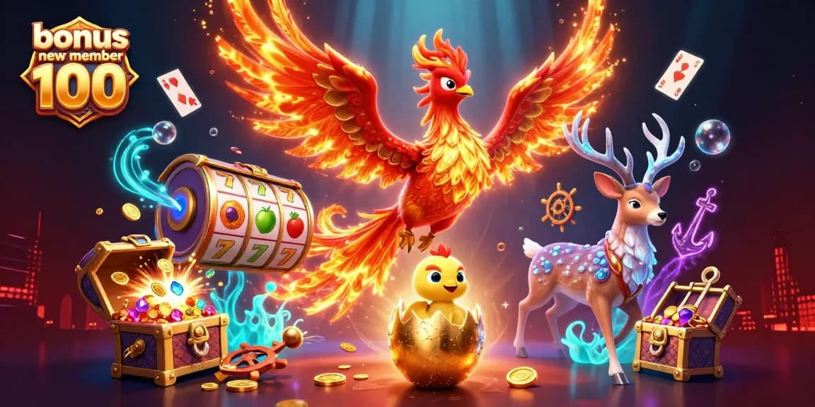 Play and win with bonus new member 100 slots, featuring vibrant characters and explosive game elements.