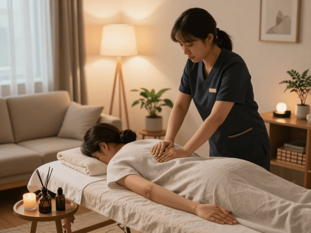 Experience a soothing 영등포출장마사지 in a tranquil home setting with a professional therapist.