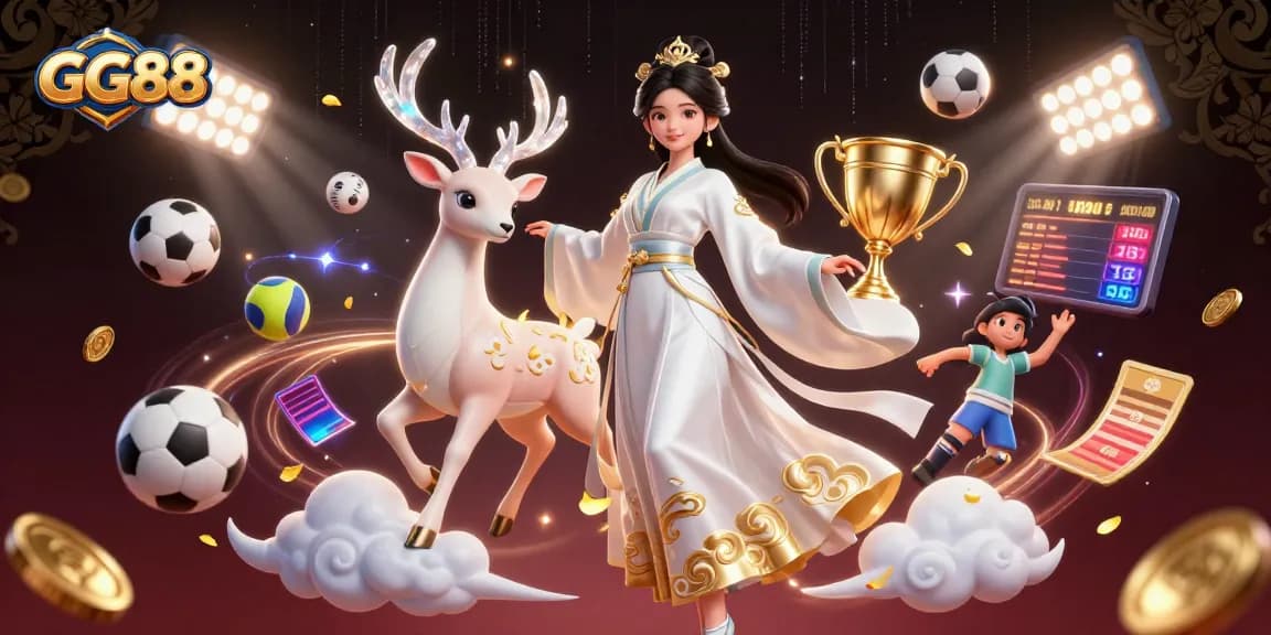 Experience thrilling betting action at GG88 with a stunning casino-themed illustration showcasing vibrant energy and dynamic sports elements.