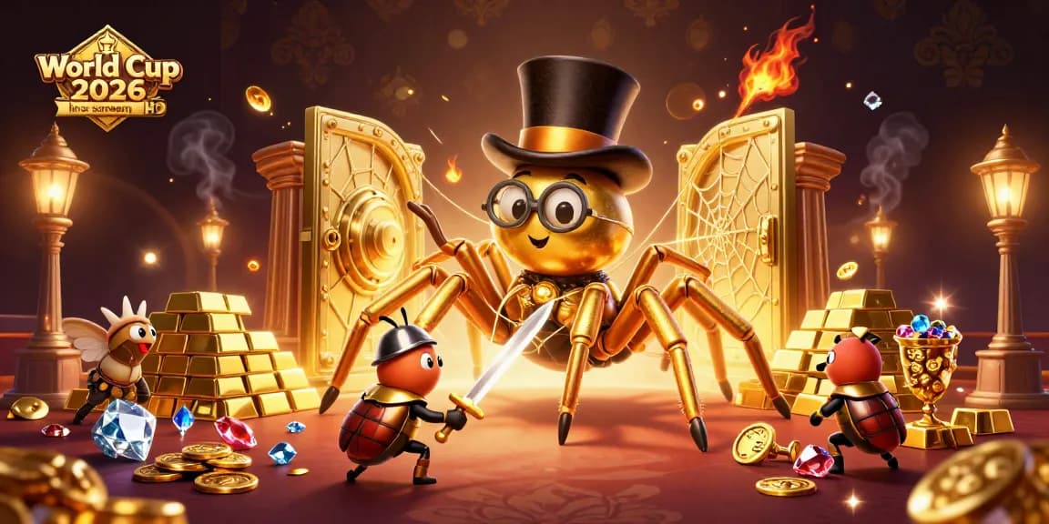 Experience World Cup 2026 live stream HD with a vibrant, detailed casino scene featuring a golden tarantula and beetle knight.
