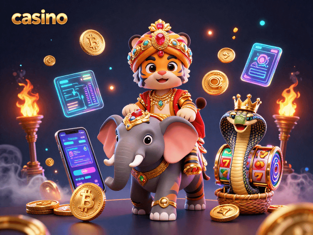 Experience thrilling casino adventures featuring a maharaja tiger and jewel-encrusted elements.