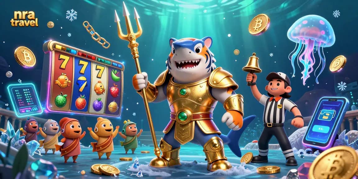 Experience thrilling nra travel action with a golden tiger shark in an underwater jackpot showdown.