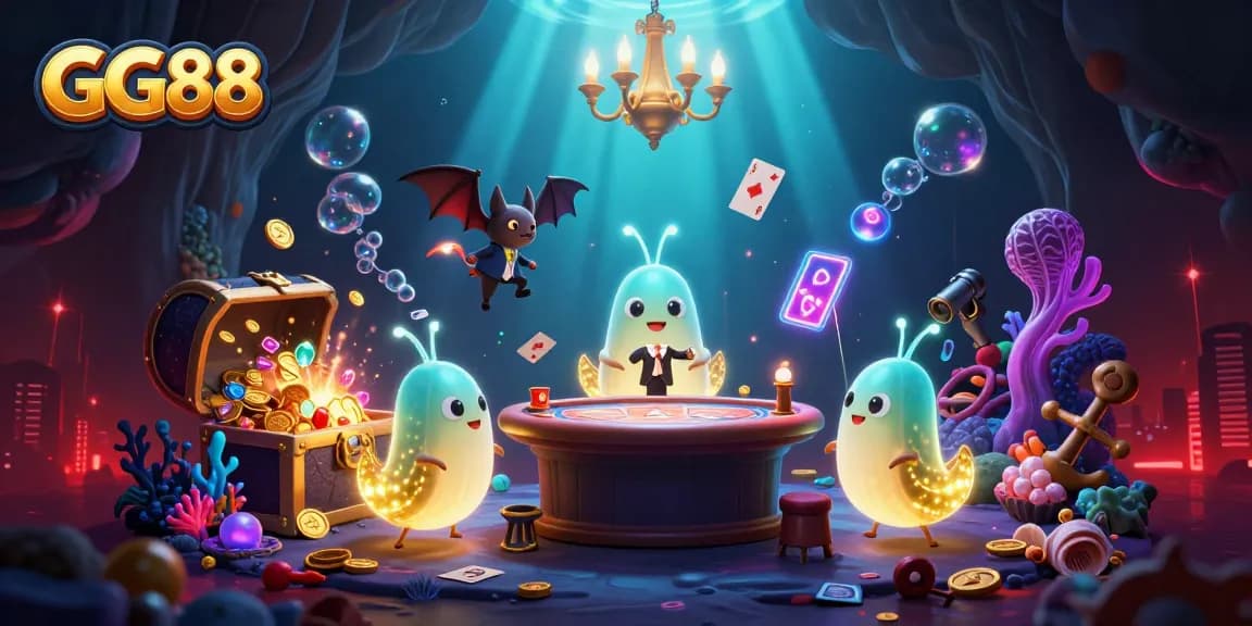 Experience GG88's vibrant casino world with glowing characters and dynamic game elements.