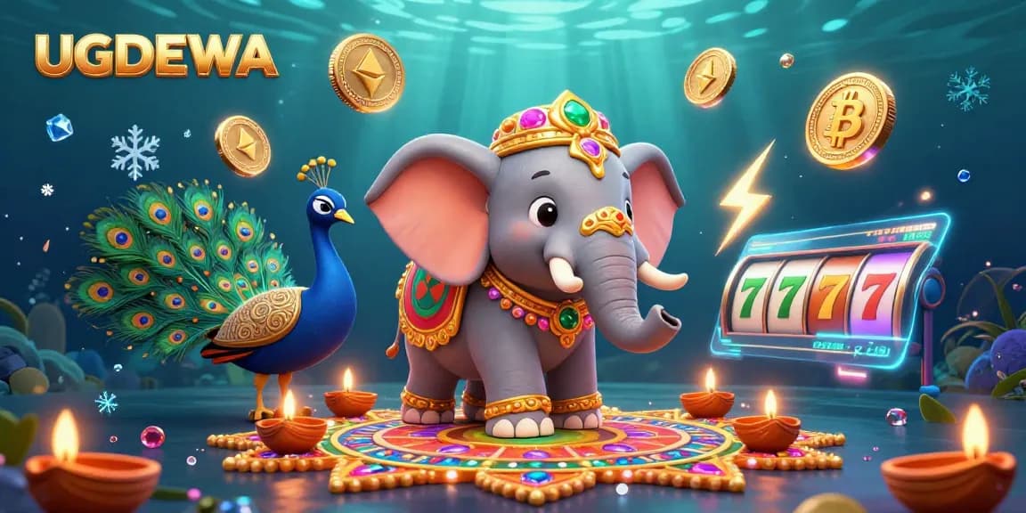 Spin and win at UGDEWA with vibrant slots and exciting jackpots in this colorful illustration.