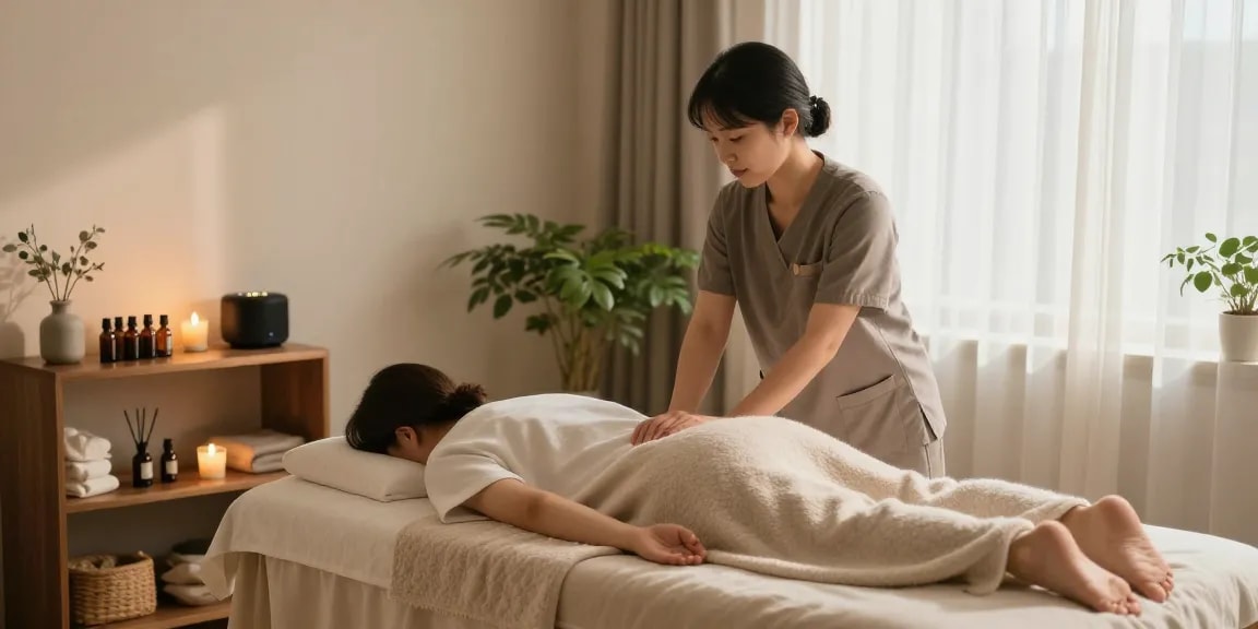 Experience relaxation and rejuvenation during 동작구출장안마 in a tranquil massage therapy room.