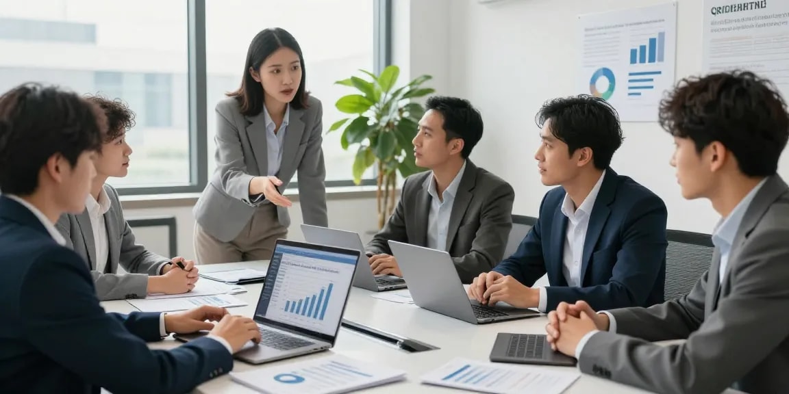 Best merchant cash advance UK no credit check team collaborating on financial strategies in a bright, modern office.