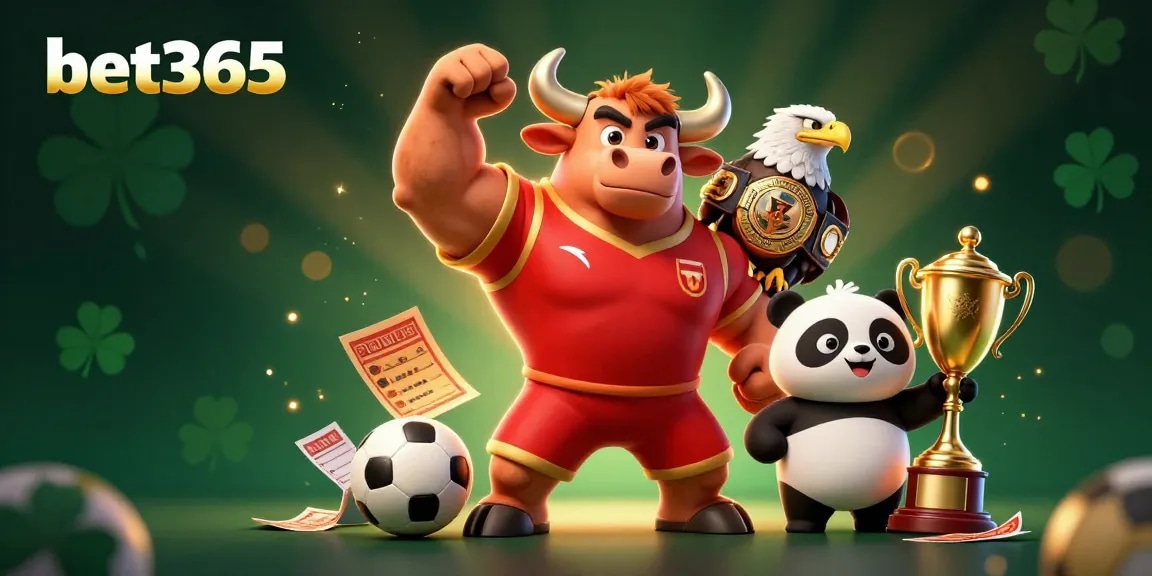 Bet365 sports betting action scene with a victorious bull mascot and eagle amidst dynamic elements.