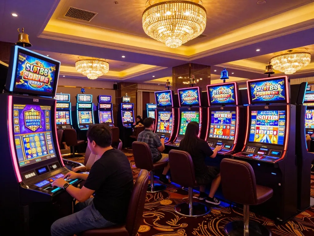 Players enjoying vibrant SLOT88 slot machines with engaging gameplay and colorful displays.