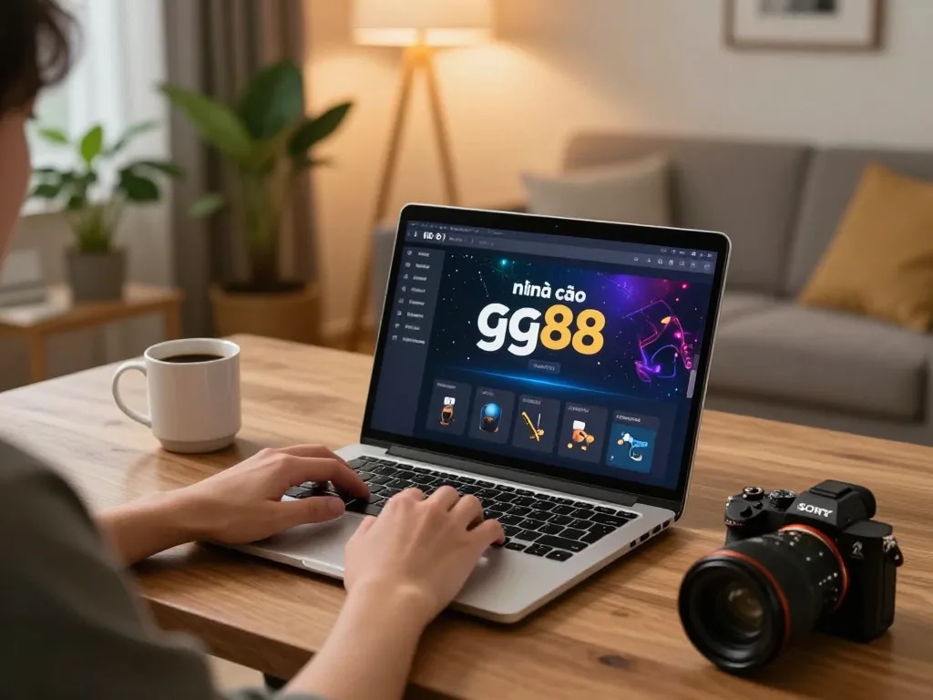 Engaging online gambling experience with nhà cái gg88 on laptop, cozy setup.