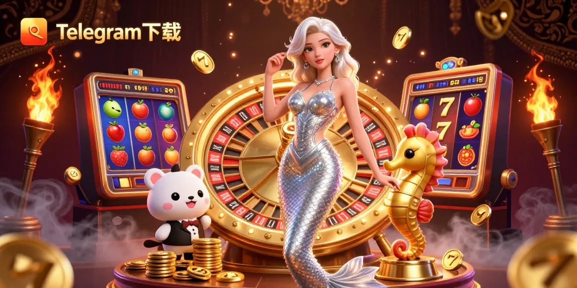体验激动人心的游戏玩法，Telegram下载展示了一位华丽的美人鱼，旁边是一个金色的轮盘。