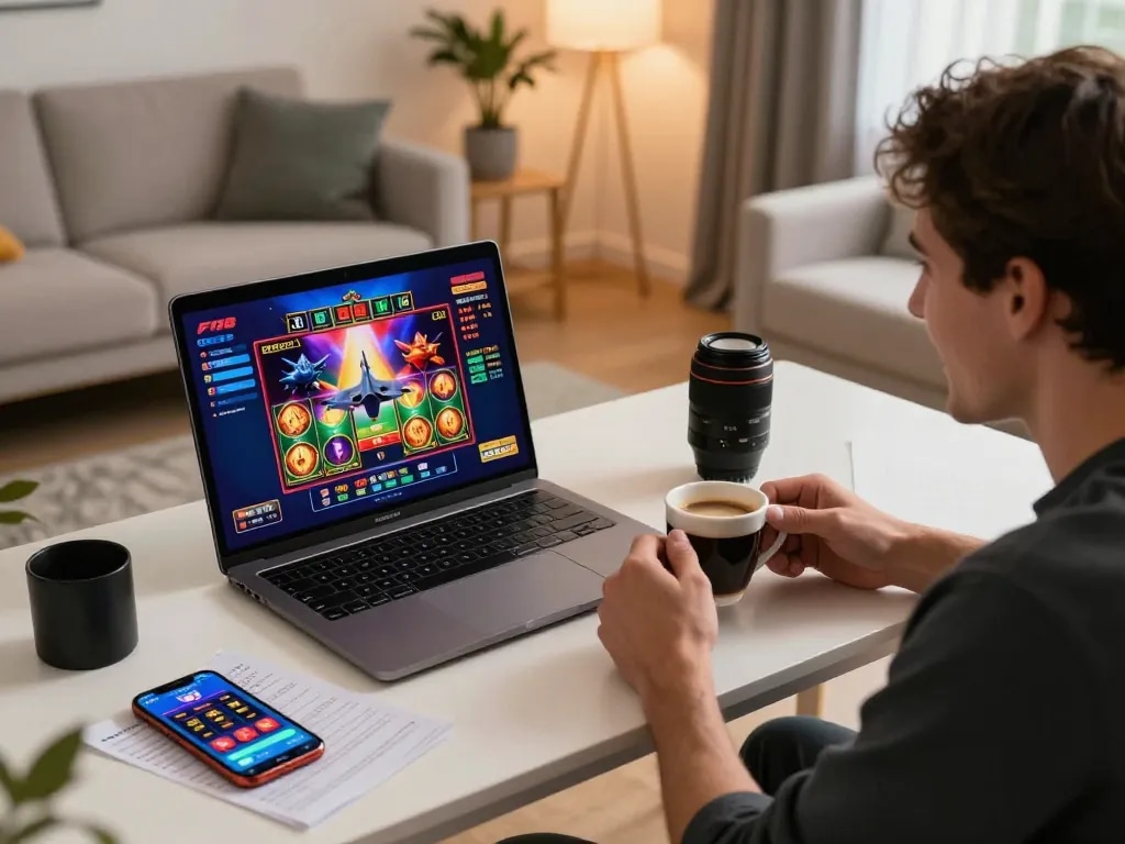Person enjoying F168 online casino gaming experience on laptop at home