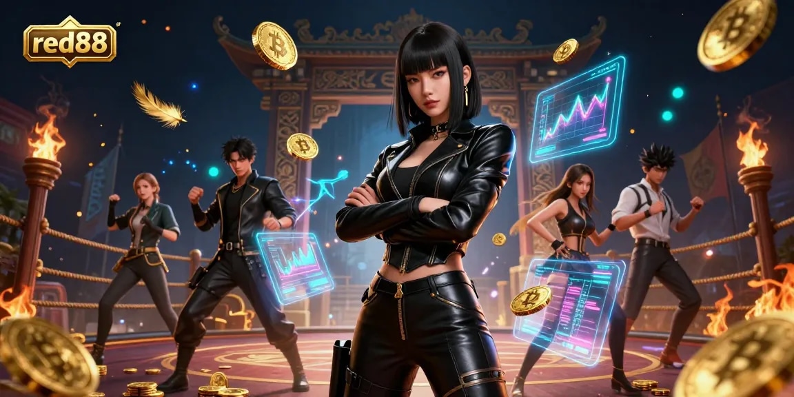 Experience red88 with thrilling casino elements and vibrant gameplay in a dynamic 3D illustration.