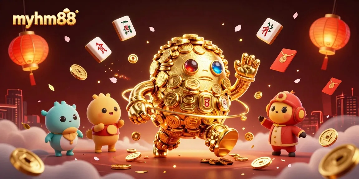 Engage with myhm88's vibrant gaming environment, featuring exciting scenes of golden golems and dynamic casino elements.