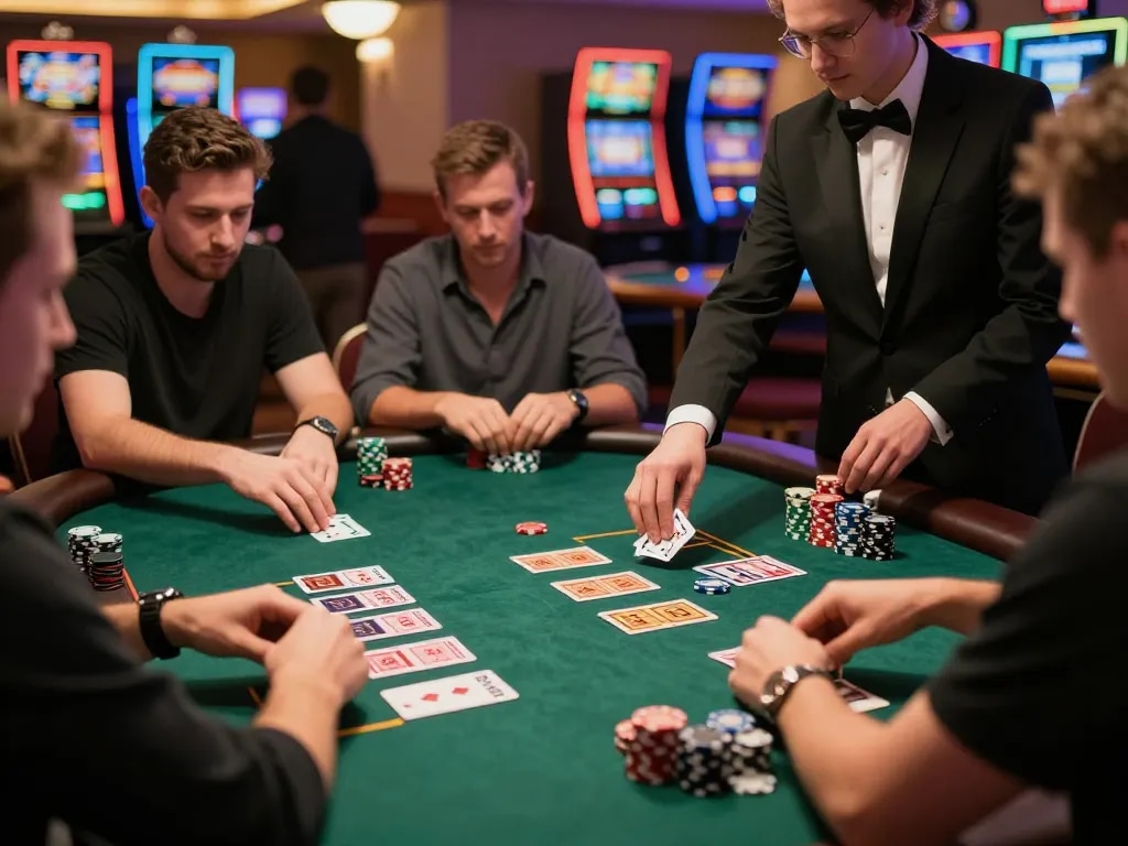 CM88 players engaging in an exciting live blackjack game, showcasing strategy and intense focus on cards.