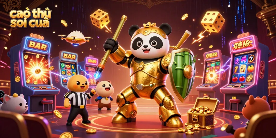 Cao thủ soi cầu reveals winning strategies while piloting a mech-suit robot in a vibrant casino arena.