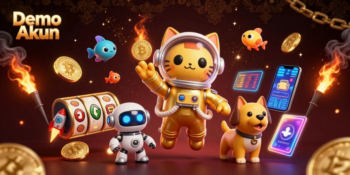 Engage your skills with the Demo Akun platform featuring a vibrant casino-themed scene.