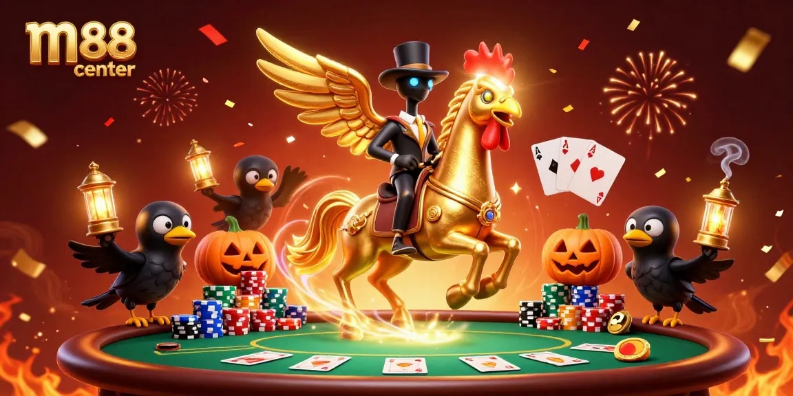 Experience thrilling gaming action at m88 center with vibrant casino characters and engaging games.
