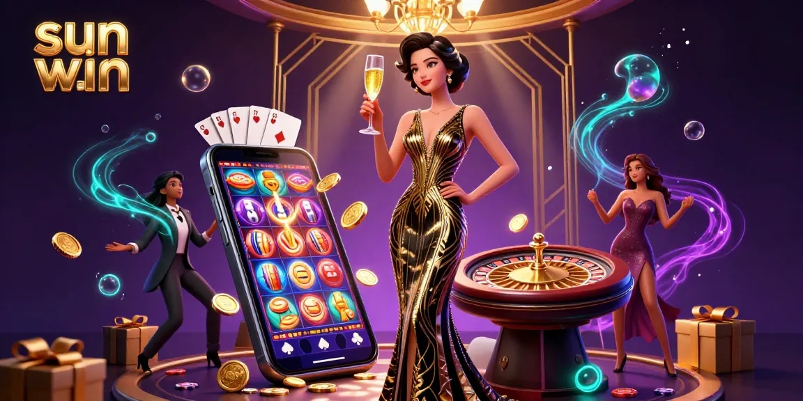 Play exciting games at sun win with a dazzling casino theme featuring elegant characters and vibrant game elements.