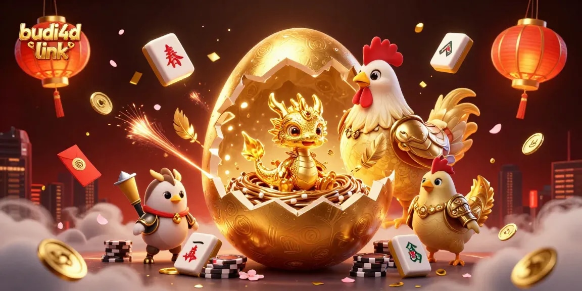 Engage with the budi4d link as a golden dragon emerges from an egg surrounded by vibrant casino elements.