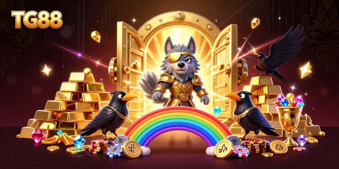 Experience thrilling gameplay at TG88 with Odin and his ravens in a vibrant casino scene.