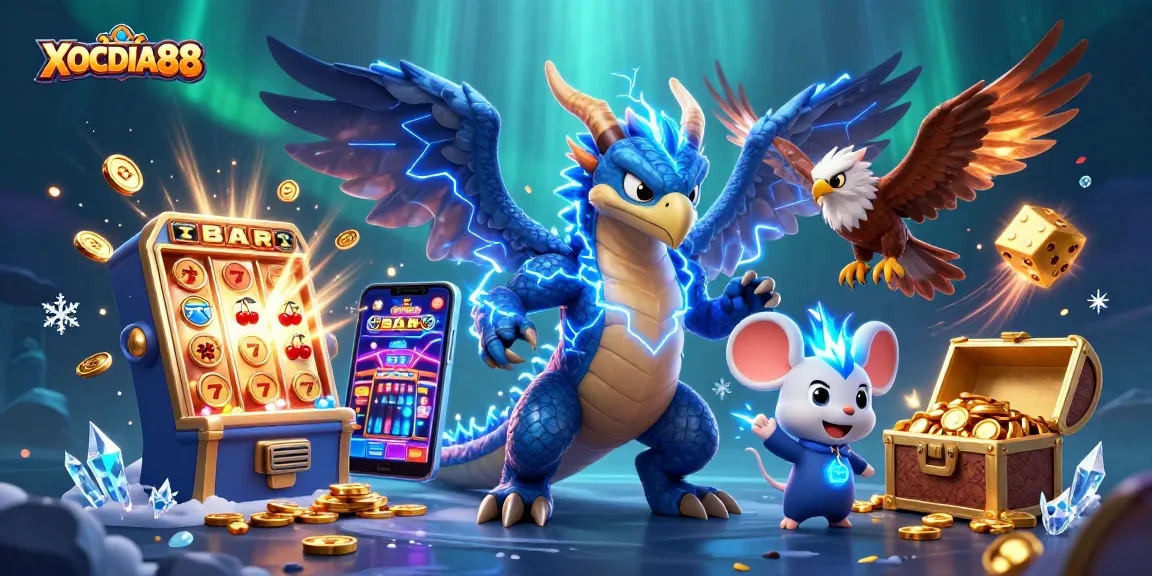 Experience the excitement of XOCDIA88 with dynamic gaming elements and vibrant characters in this thrilling digital scene.