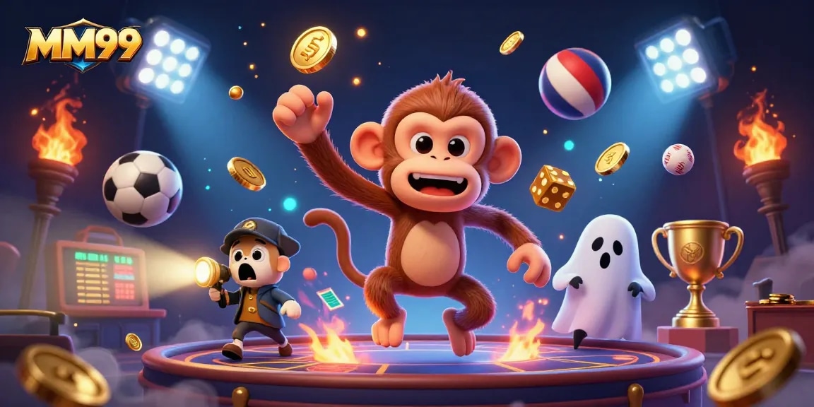 Track the mischievous MM99 poltergeist monkey in a haunted casino loaded with golden treasures.