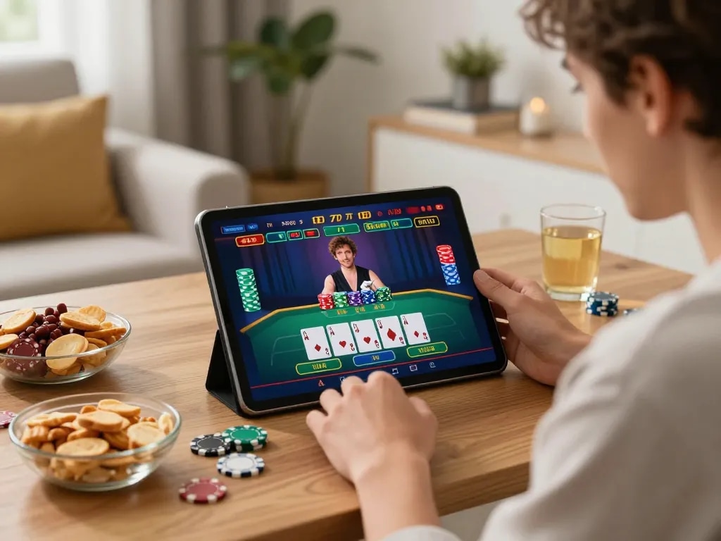 Engaging with the best online casinos in Canada during a live dealer game at home.