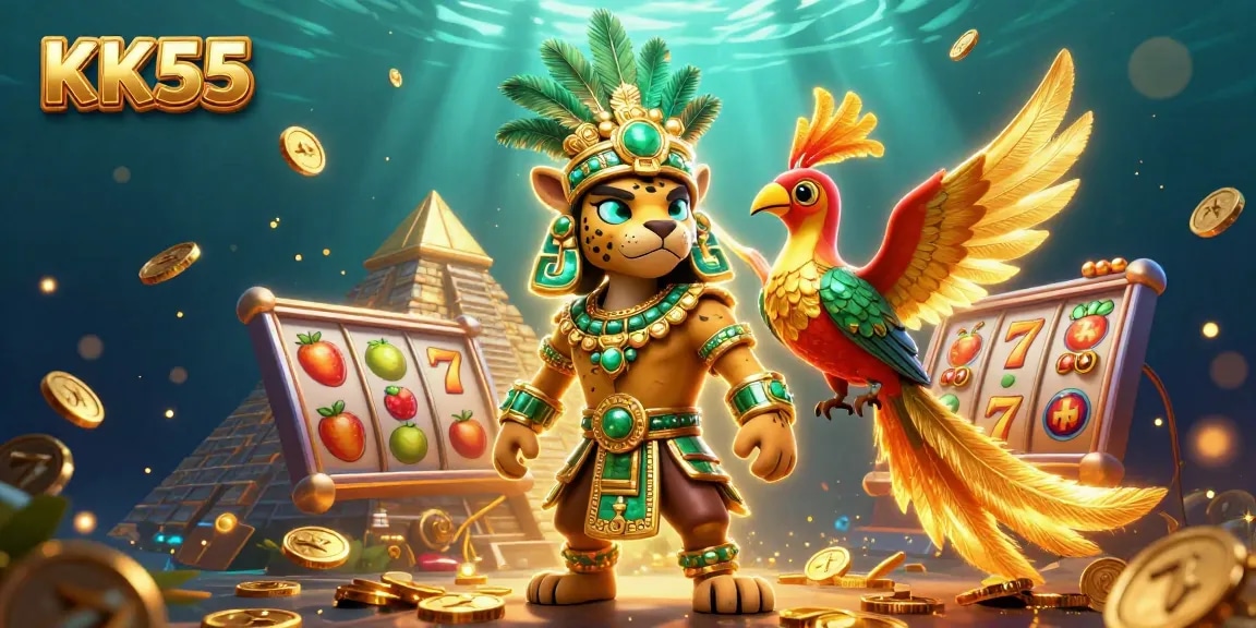 Experience the thrill of KK55 in this vibrant, ultra-detailed gaming scene with casino elements.