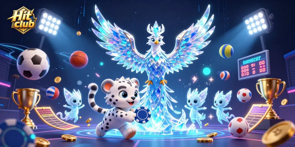 Experience the thrill of the Hit club with a vibrant 3D casino scene featuring an ice phoenix and lively sprites.