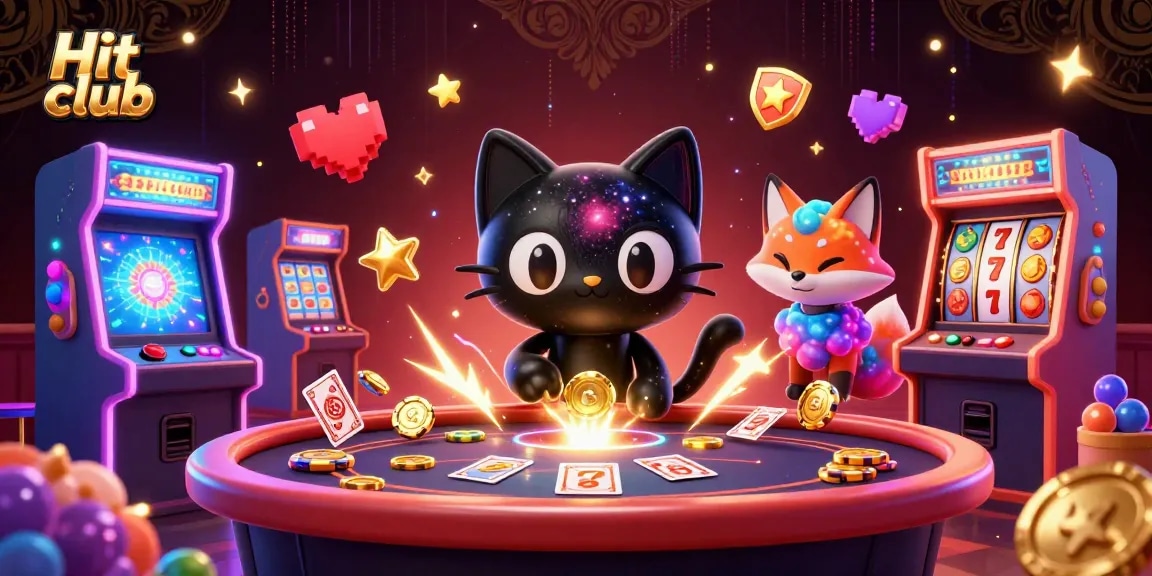 Hit club cosmic casino scene with black hole cat and nebula fox generating excitement
