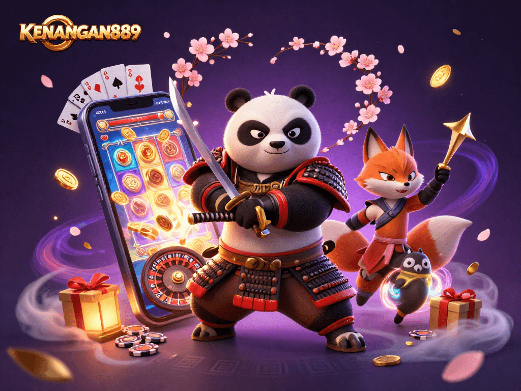 Engage with KENANGAN889 as a samurai panda and ninja fox showcase dynamic slot gaming adventure.