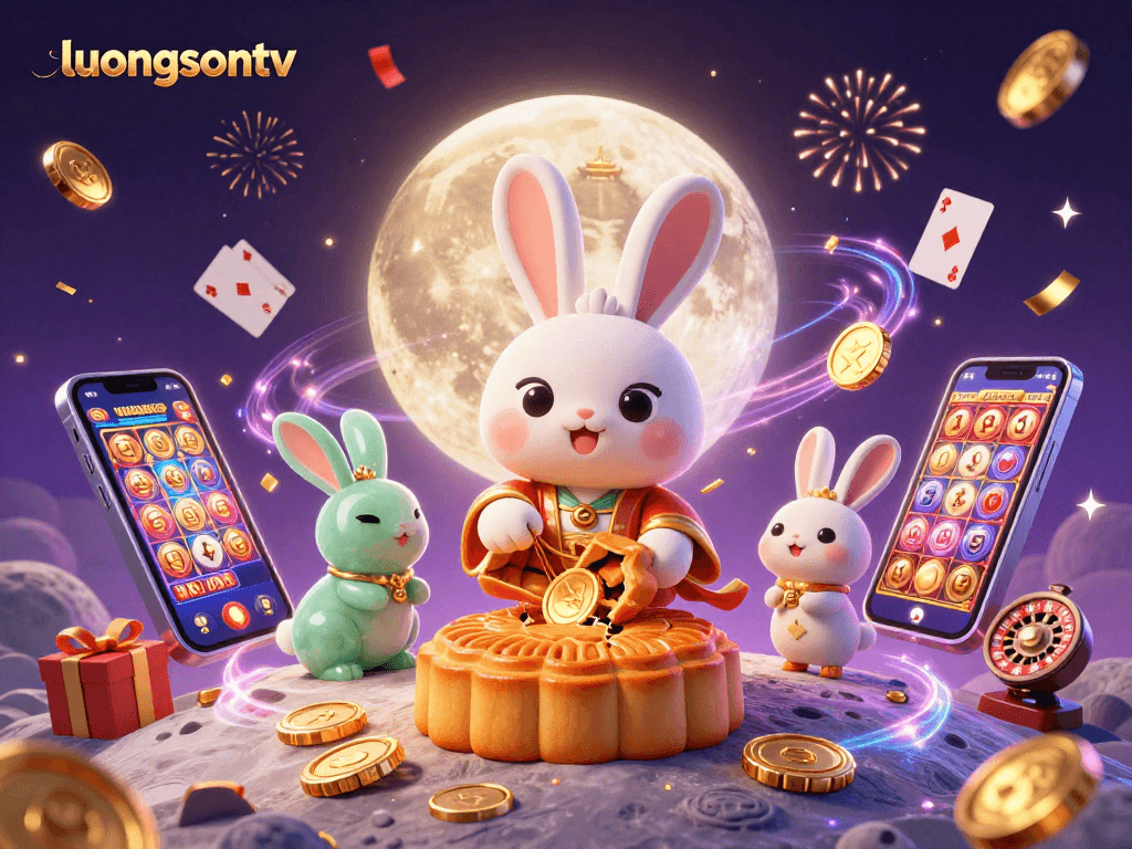 Engage with luongsontv as the moon rabbit reveals poker chips from mooncakes in an enchanting casino scene.