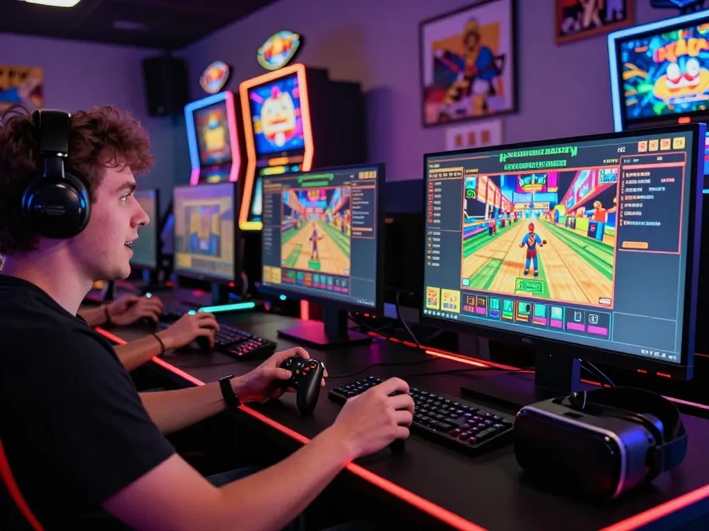 Exciting gameplay moment featuring VEGASSLOT77 online gaming setup with vibrant visuals and engaged player.