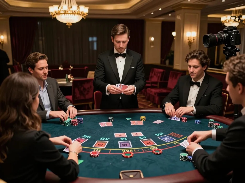 Engaging blackjack gameplay at mantra88 casino, with players focused and chips being placed.