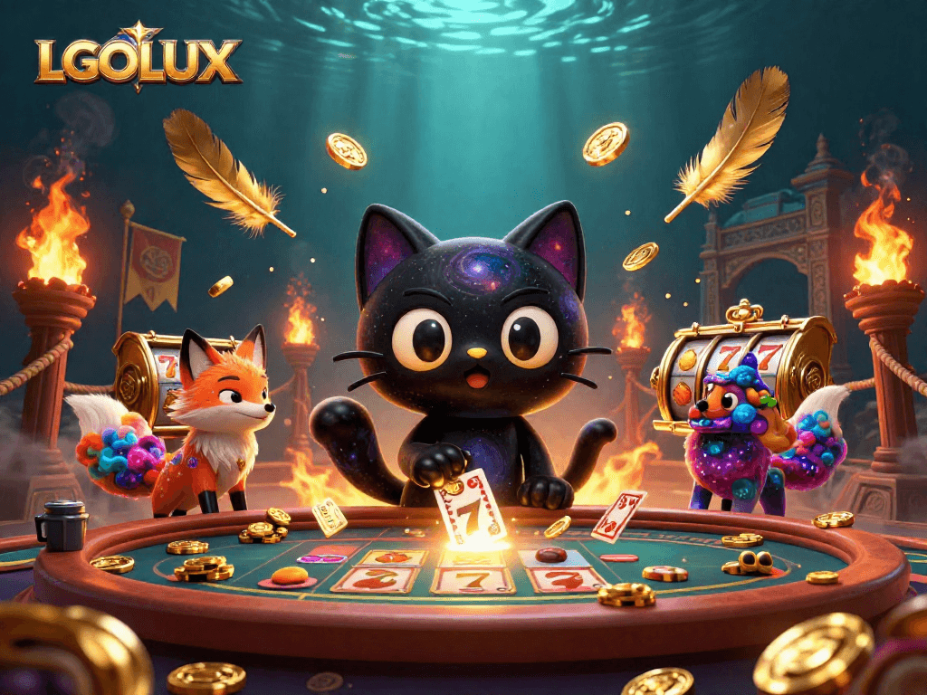 Experience the captivating cosmic action of LGOLUX as the black hole cat draws in golden chips and cards.