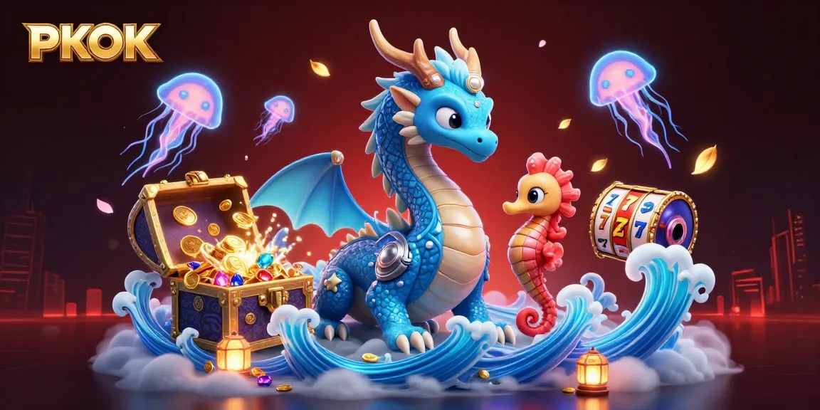 Spin and win at PKOK with an enchanting 3D illustration of aquatic creatures in an online casino.