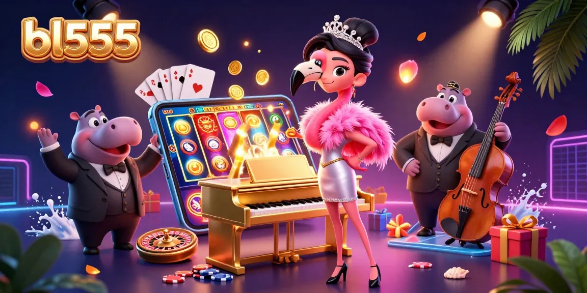 Experience the thrill of bl555 with vibrant casino characters, slots, and exciting gaming action.