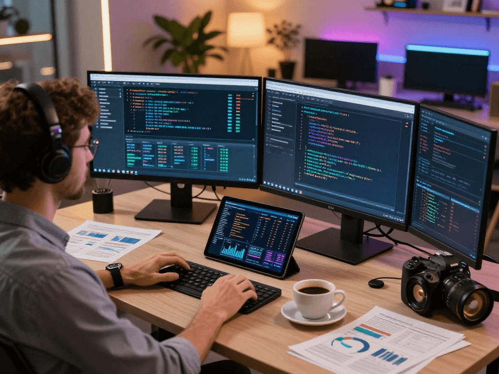 Expert analyzing Tornado Cash crypto mixing technology in a high-tech office.