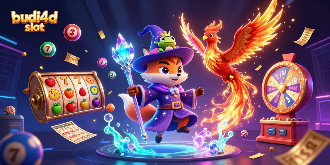 Engage with thrilling budi4d slot action in a vibrant 3D magical casino scene featuring colorful game elements.