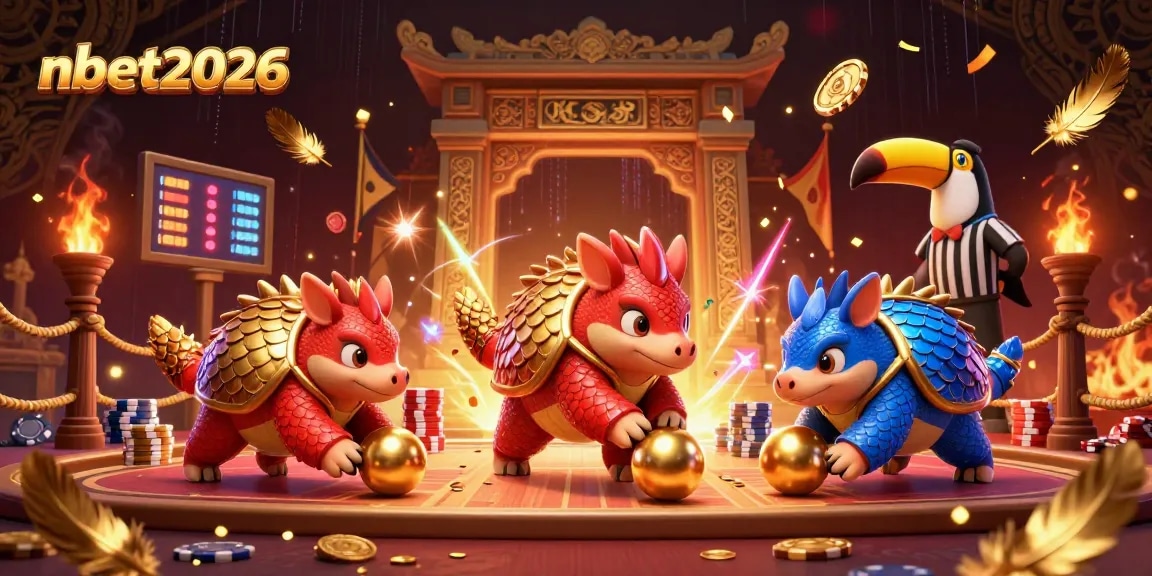 nbet2026 pangolins bowling golden balls amid poker chips while a toucan referee oversees the action