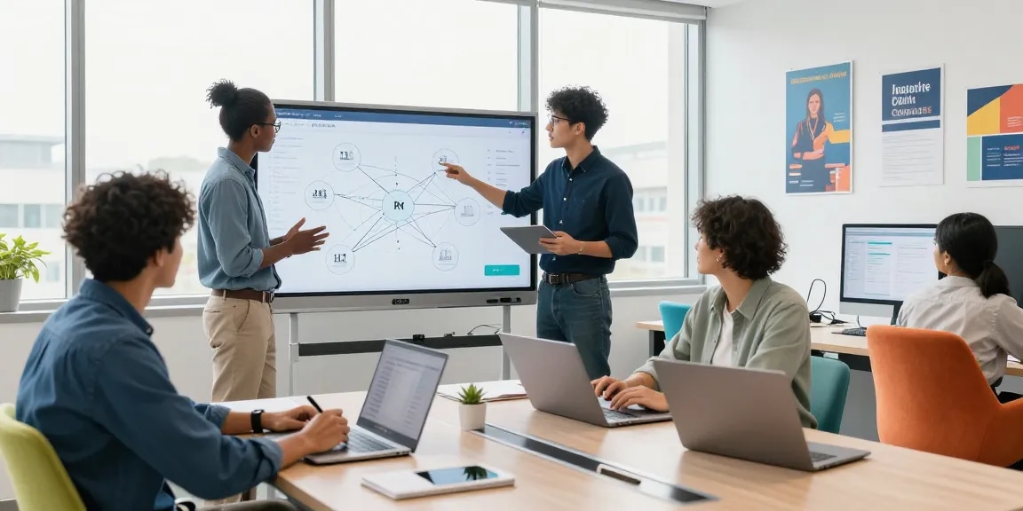 Professional IT support for small business collaboration in a modern office environment with a diverse team.